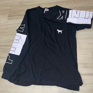 Pink long sleeve shirt with PINK on sleeves